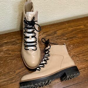 A New Day Cream and Black Combat Boots with Thick Rubber Sole